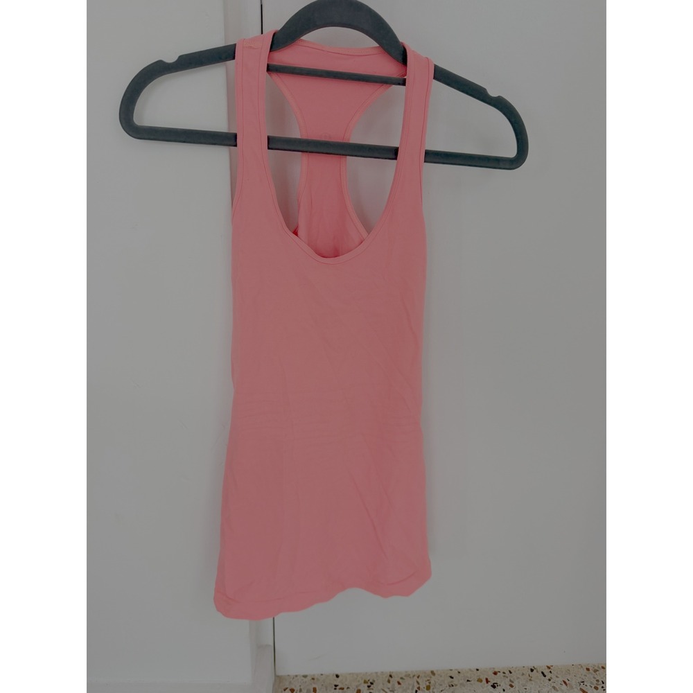 Lululemon Cool Racerback Tank Top Neon Coral Shred415 Graphic Womens Size 2
